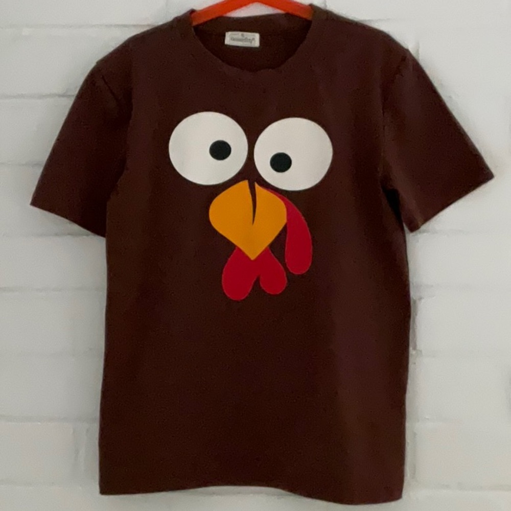 Girls Thanksgiving Day Turkey Brown Short Sleeve T -Shirt Size 10-12